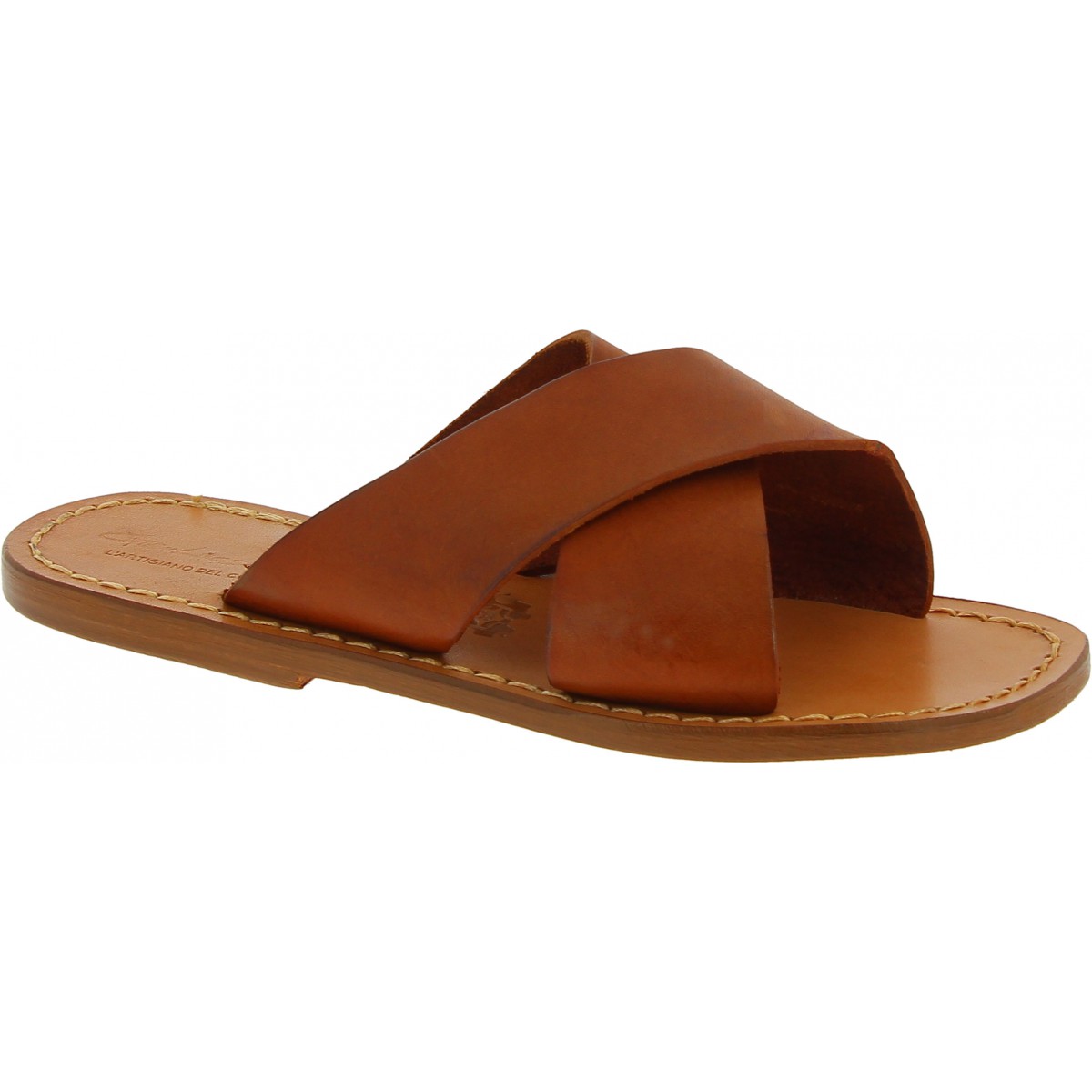 tan leatherette slip on slipper