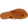 Handmade women's thong slippers in tan leather