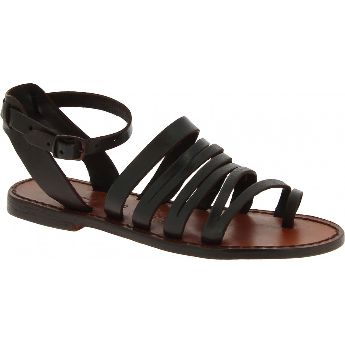 Women's thong sandals in dark brown leather handmade in Italy | The ...