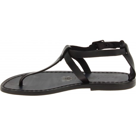 Handmade t-strap black leather flat sandals for women | The leather ...