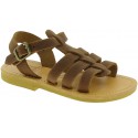 Child gladiator sandals in brown nubuck with buckle closure handmade in Greece