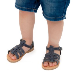 Child sandals in soft blue nubuck leather with buckle closure