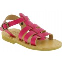 Girl's gladiator sandals in fuchsia calf leather with buckle closure