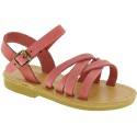 Girl's braided sandals in light pink nubuck leather with buckle closure