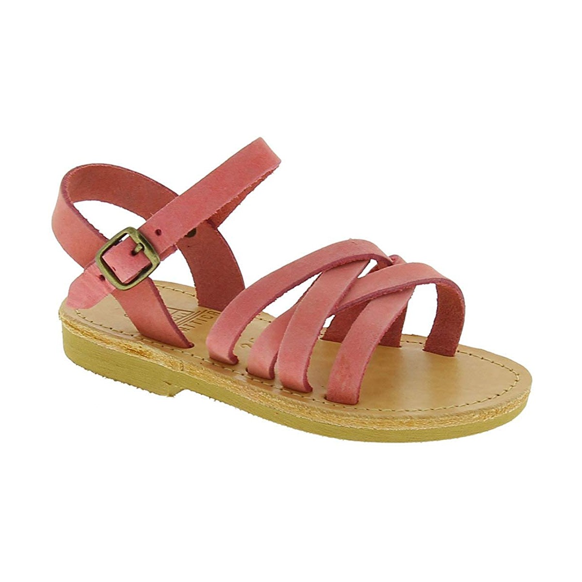 Tandheelkundig atleet boog Girl's braided sandals in light pink nubuck leather with buckle closure |  The leather craftsmen