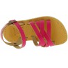 Girl's braided sandals in fuchsia calf leather with buckle closure