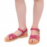 Girl's braided sandals in fuchsia calf leather with buckle closure