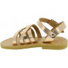 Girl's gladiator braided sandals in gold pink laminated calf leather with buckle closure