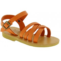 Geflochtene Gladiator sandalen für Jungen aus orangefarbenem Kalbs leder mit Schnallenverschluss