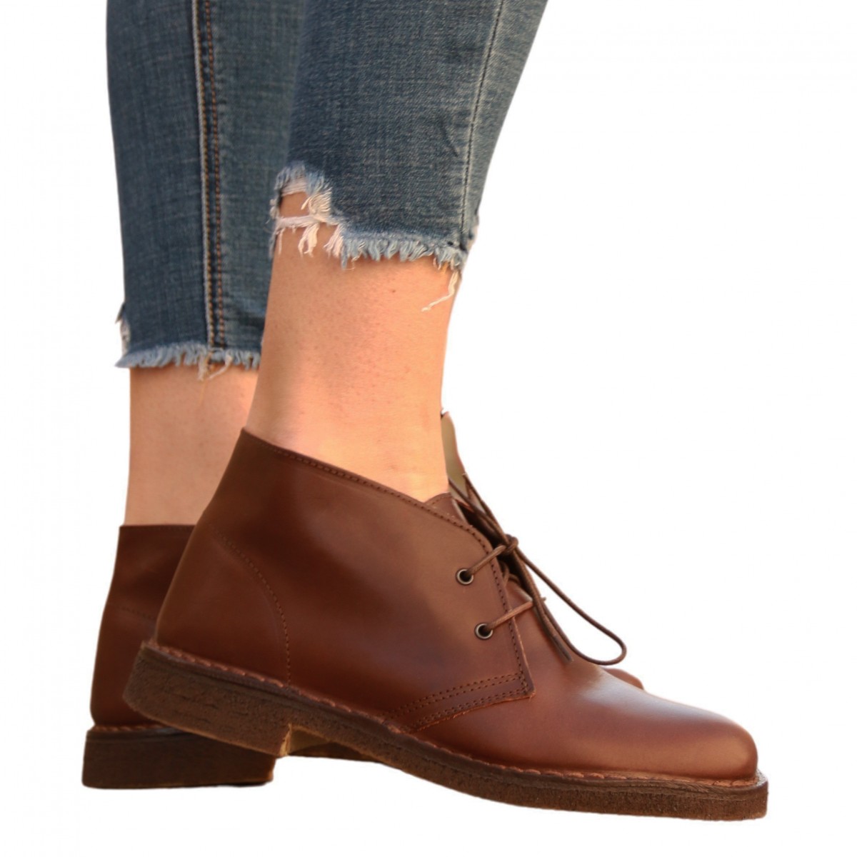 Womens Dark Brown Leather Chukka Boots Handmade In Italy 