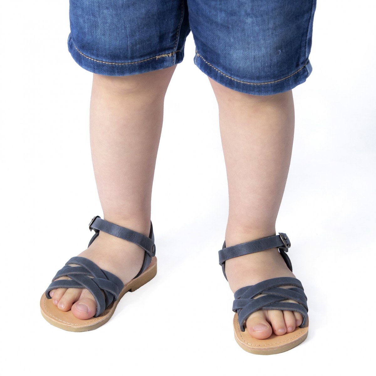 Child's gladiator braided sandals in blue nubuck leather with buckle ...