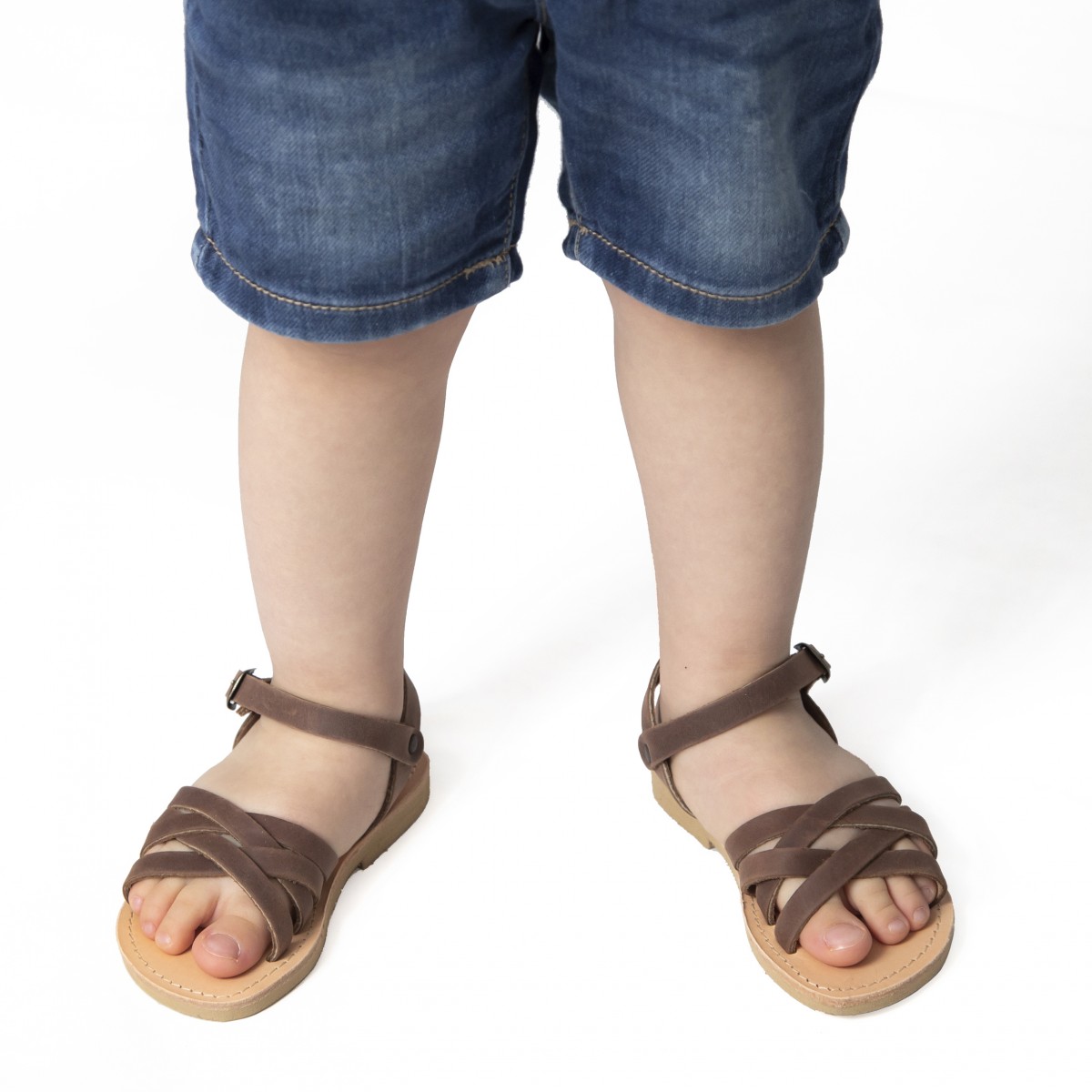 Attica sandals Scarpe Calzature bambino Sandali Sandali intrecciati gladiatore da bambino in pelle nubuck marrone chiusura con fibbia 