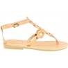 Women's thong sandals with handmade crossed laces in nude calfskin