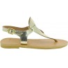 Tropfenförmige sandalen für Damen handgefertigt aus gold laminiertem Kalbsleder