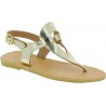 Women's handmade drop-shaped thong sandals in gold laminated calfskin
