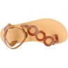 Women's thong sandals with circles handmade in brown color calfskin