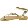 Women's thong sandals with circles handmade in gold laminated calfskin