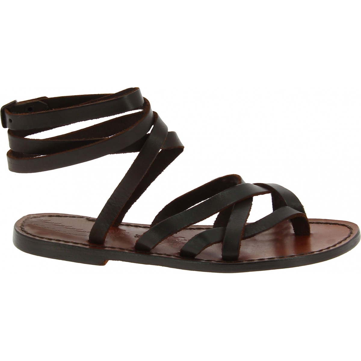 Women's dark brown leather strappy sandals handmade in Italy | The ...