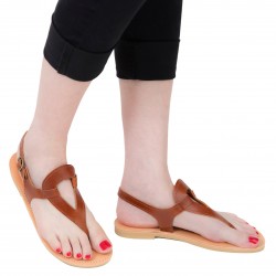 Sandales tongs pour femme en forme de goutte faites à la main en cuir de veau marron