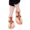 Sandali infradito da donna con lacci incrociati fatti a mano in pelle di vitello marrone