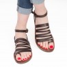 Damen-Riemchen-Sandalen aus Dunkelbraunem Leder in Italien von Handgefertigt