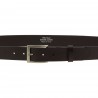Vegetable tanned dark brown leather belt with metal buckle