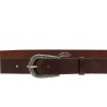 Dark brown leather belt with metal scaled buckle