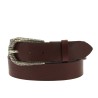 Dark brown leather belt with metal scaled buckle