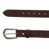 Cinturón de piel marrón oscuro con hebilla de escamas de metal