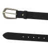 Black leather belt with metal scaled buckle