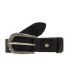 Black leather belt with metal scaled buckle