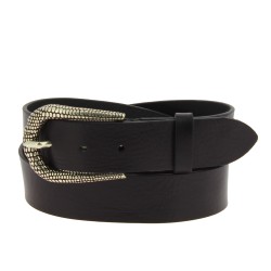 Cinturón de piel negro con hebilla de escamas de metal