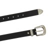 Cinturón de piel negro con hebilla y punta de metal grabado