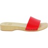 Handmade wooden clog slippers for men with red leather band