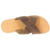 Men's slipper sandals with crossed bands in dark brown nubuck leather