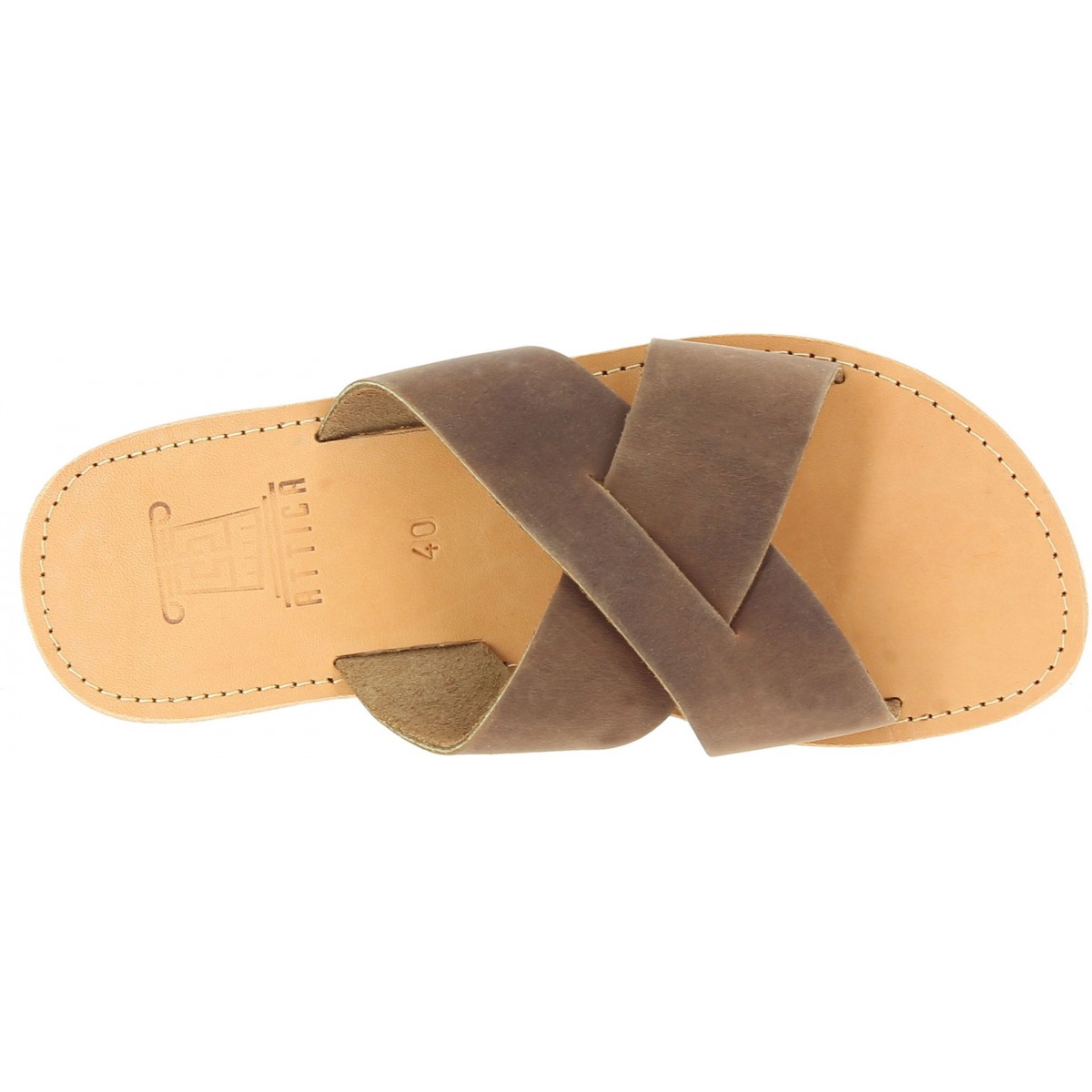 Men's slipper sandals with crossed bands in dark brown nubuck leather ...