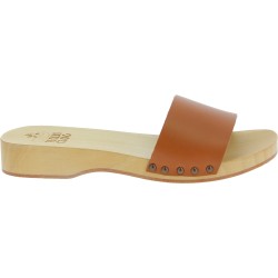 Handmade wooden clogs for men with tan leather band
