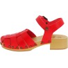 Handmade women's clogs with red leather cage upper