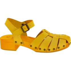 Yellow women's clogs with leather cage upper Handmade