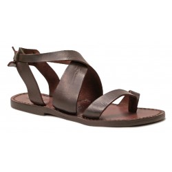 Women sandals in Dark Brown Leather handmade in Italy