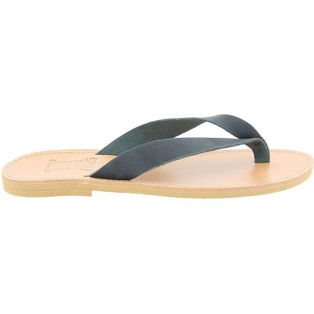 Men's handmade slip-on thong sandals in black nubuck leather | The ...