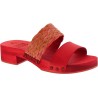 Red mules with leather and rafia band Handmade