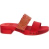 Red mules with leather and rafia band Handmade