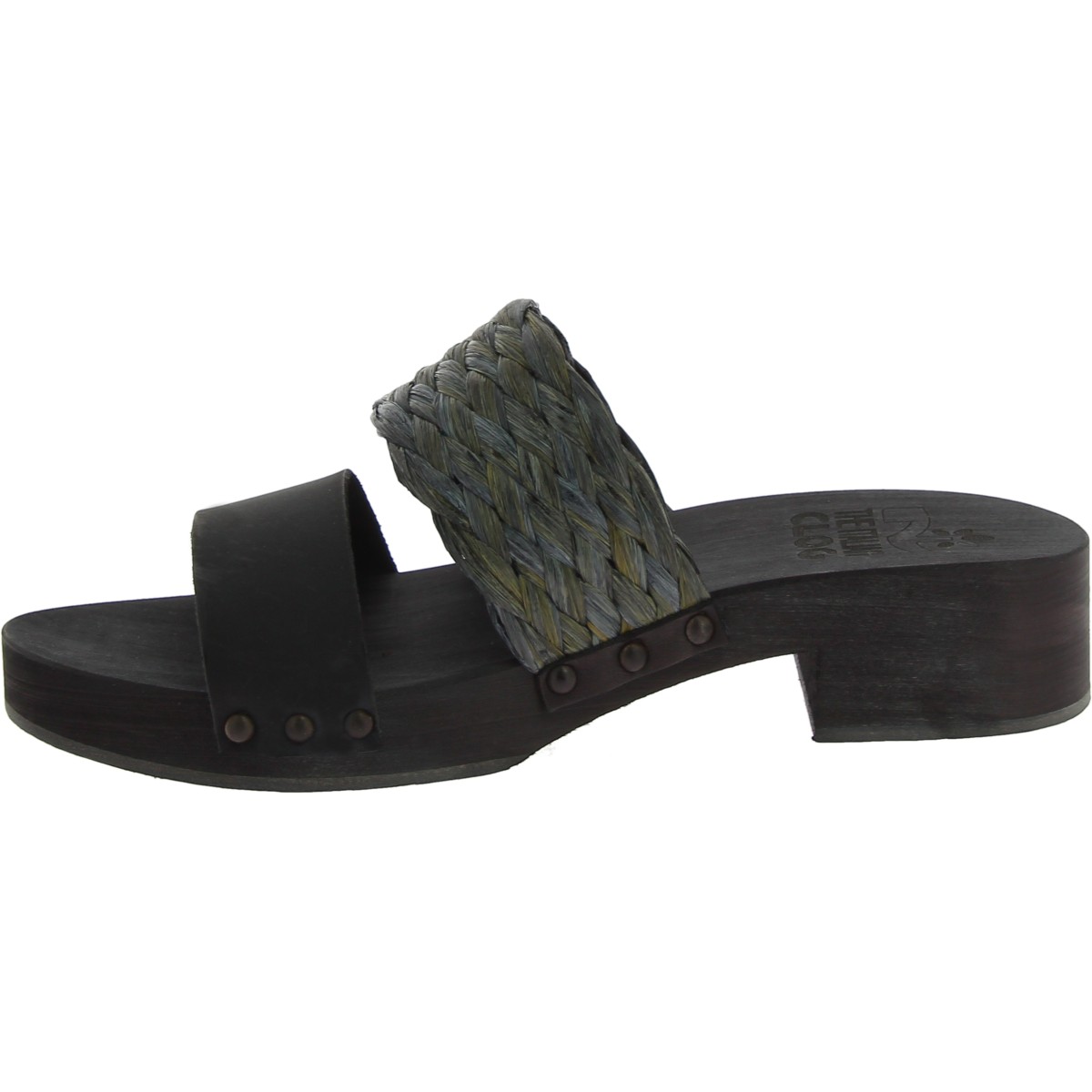 Black mules with leather and rafia band Handmade | The leather craftsmen