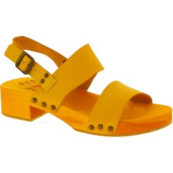 Yellow clogs with genuine leather band Handmade