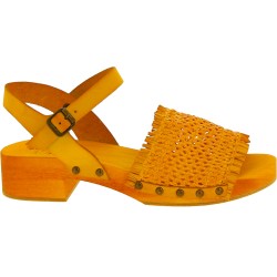 Yellow clogs with genuine woven leather band Handmade