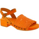 Orange clogs with woven genuine leather band Handmade