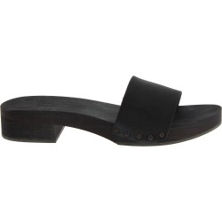 Zapatilla tacón de madera negro con banda de cuero