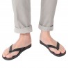 Black leather thongs sandals for men with thick rubber sole