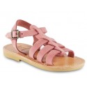 Sandalen für Mädchen aus rosa Nubuk leder mit Schnallen verschluss